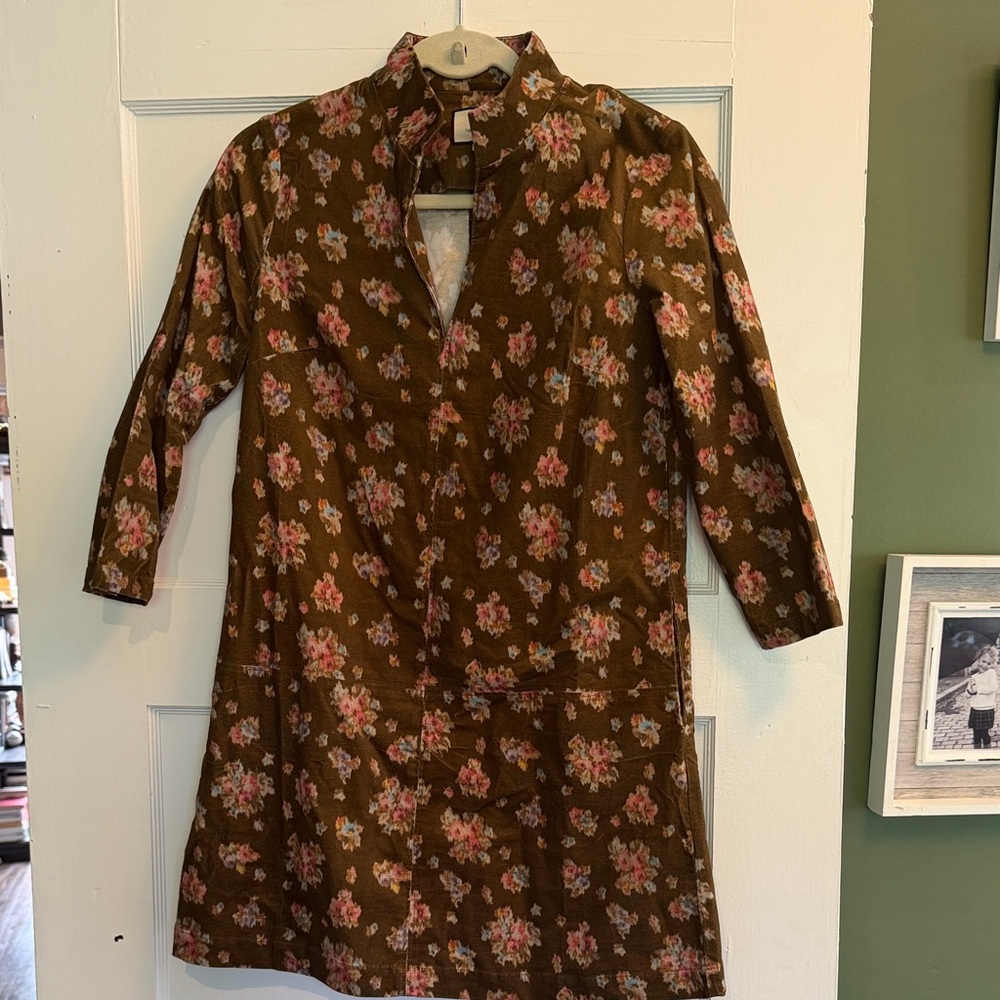 Tuckernuck Brown Floral Long-Sleeve Tunic Dress with Pink and Blue Bouquet Print